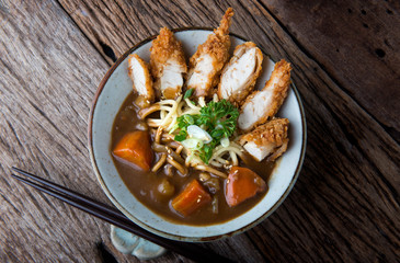 Japanese curry with udon noodle and crispy chicken.