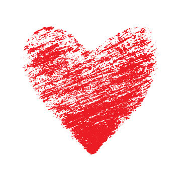 Red heart. Hand drawn with pencil. Distressed symbol. Vector illustration.