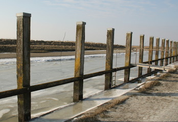 Dutch smallest harbour Noordpolderzijl is frozen. The Netherlands