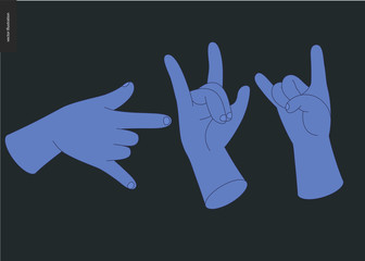 The vector illustrated set of outlined hand drawn hands with various gestures