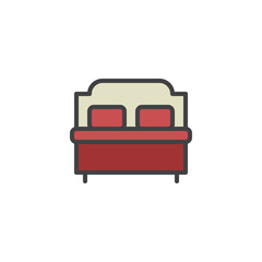 Double bed filled outline icon, line vector sign, linear colorful pictogram isolated on white. Double hotel room symbol, logo illustration. Pixel perfect vector graphics