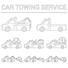 Fototapeta na wymiar Set of towing truck for transportation emergency cars. Illustration isolated on white background