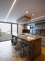 Modern marble kitchen with island