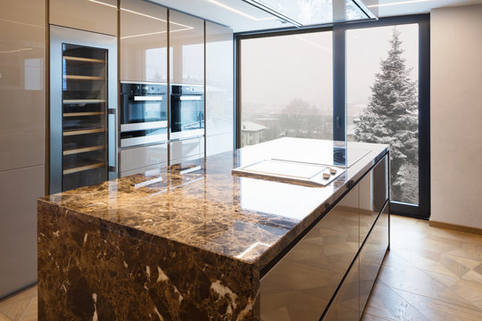 Modern marble kitchen with island