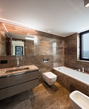 Luxurious marble bathroom with window