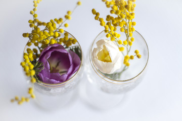 two glasses of flowers