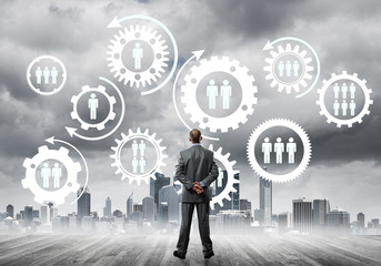 Social connection concept drawn on screen as symbol for teamwork and cooperation