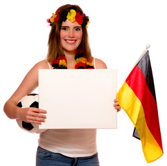 Fussballfan mit Schild