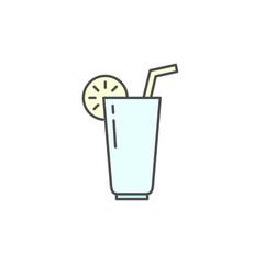 Juice lemon glass with straw icon. Kitchen appliances for cooking Illustration. Simple thin line style symbol.