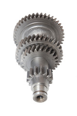Metal shaft gears isolated  on white background