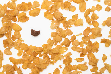 Top view of mix of corn flake and cocoa flavored cereal . Black sheep concept.