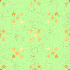 Abstract vector modern seamless pattern with glow gold confetti stars. Vector illustration.Shiny background. Texture of gold foil.