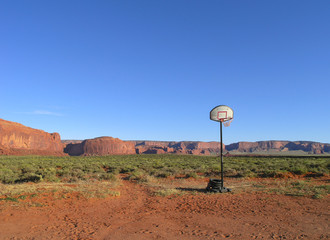 Monument Valley panorama with basketball basket