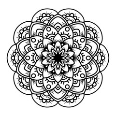 Black and white mandala vector isolated on white. Vector hand drawn circular decorative element.