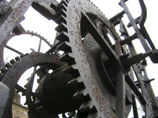 Old rusty cogwheels time machine