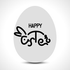 Happy Easter lettering with a bunny and an egg for greeting card. Vector illustration