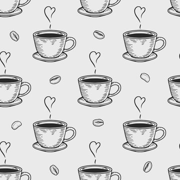 cups seamless pattern with coffee bean