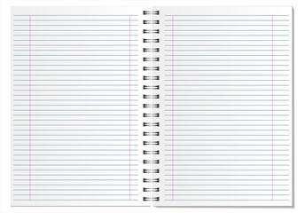 White open lined notepad on a white background with realistic shadows. Can be used as a template or layout for design. Vector illustration.
