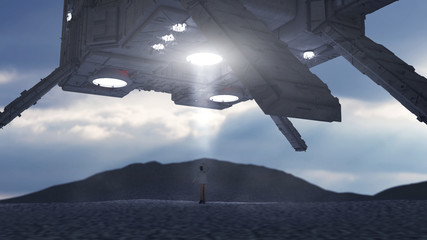 3D render. Alien spaceship UFO concept