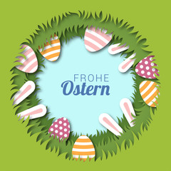 Ostergruß mit Ostereiern und Hasenohren