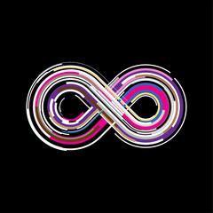 Colorful abstract infinity, endless symbol and icon isolated on black background. Vector illustration