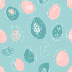 Creative unusual unique artistic hand drawn seamless pattern Easter eggs trendy background for advertising, social media, web design, etc. Vector Illustration