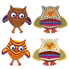 Set of funny owls