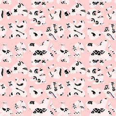 Fototapeta na wymiar Cute Hand drawn unique Tropical Seamless Pattern. Vector decorative elements for your design project. Ink brush symbols