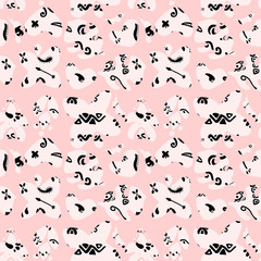 Cute Hand drawn unique Tropical Seamless Pattern. Vector decorative elements for your design project. Ink brush symbols