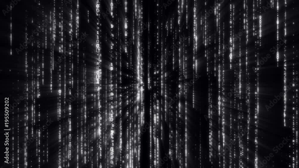 Poster falling binary code in the matrix style in the technological space in black background