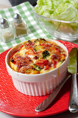 quiche lorraine in small white bowl