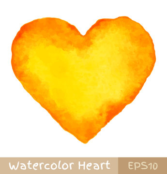 Yellow - Orange Watercolor Heart. Vector Illustration