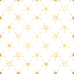 Golden Stars Seamless Pattern. The vector image. Gold Starry night sky