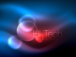 Blurred neon glowing circle, hi-tech modern bubble template, techno glowing glass round shapes or spheres. Geometric abstract background
