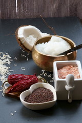 Mustard seeds and Himalayan salt with other spices