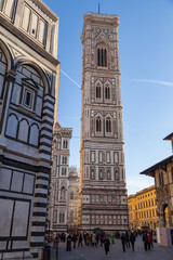 Fototapeta na wymiar FLORENCE, ITALY - DECEMBER 23, 2017: Campanile di Giotto on Piazza del Duomo at morning.