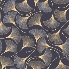 Seamless floral pattern with ginkgo leaves