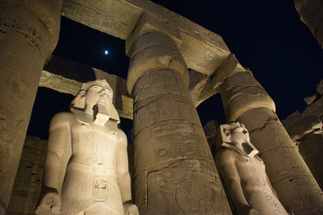 Luxor Temple with Moon at Night