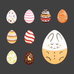 Set Easter eggs, collection of vector illustration in cartoon style, isolated.