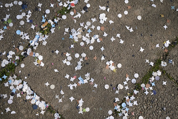 Colorful confetti in a park