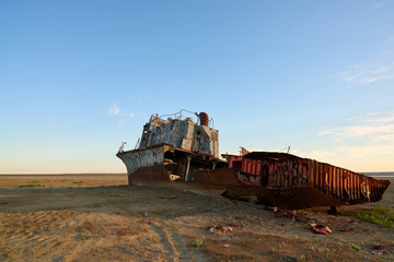 Abandoned ships Aral Sea. The Aral Sea is a formerly un salt lake in Central Asia. The Aral Sea was an endorheic lake lying between Kazakhstan in the north and Uzbekistan in the south.