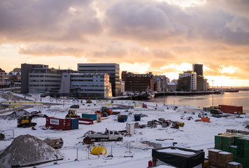 Beautiful sunset leaving the harbour in Norway