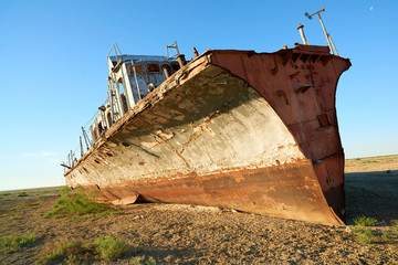 Abandoned ships Aral Sea. The Aral Sea is a formerly un salt lake in Central Asia. The Aral Sea was...