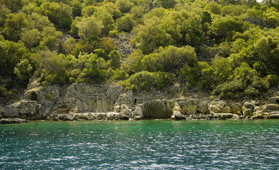 Seashore ruins on St. Nicholas island - Gemiler island, Turkey