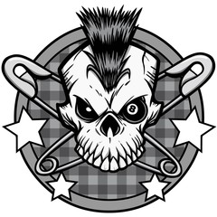 Punk Skull Illustration - A vector cartoon illustration of a Punk Skull icon concept.