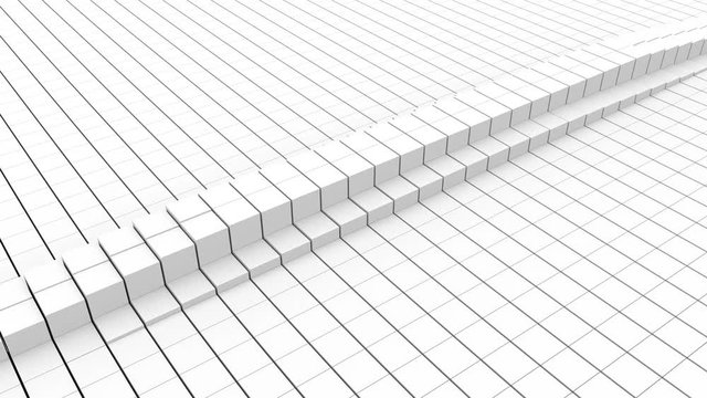 Abstract geometric many rising and falling white cubes, modern computer generated 3D rendering backdrop