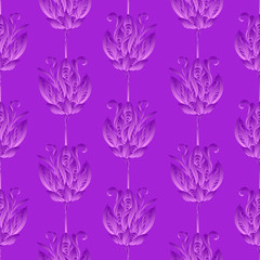 Fototapeta na wymiar Seamless floral abstract pattern. Colorful silk print composed of pink violet flowers on purple background. Imitation of serigraphy.