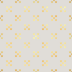Abstract vector modern seamless pattern with gold confetti stars. Vector illustration.Shiny background. Texture of gold foil.