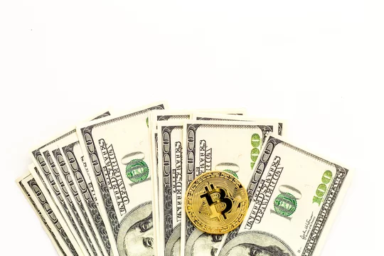 Download Bitcoin Digital Money For Finance And Online Buy Or Sell White Desk Background Top View Mockup Stock Photo Adobe Stock