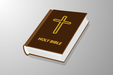 Holy book, Book with cross - vector illustration - brown and yellow, Holy bible,